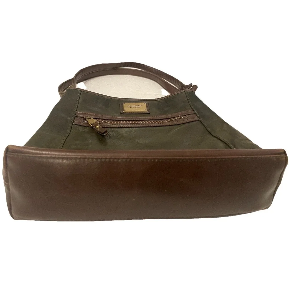 Tignanello Olive Brown Medium Shoulder Bag Hobo Purse Brass‎ Zip Vintage